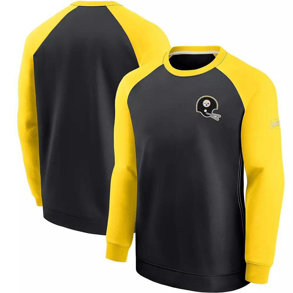 Men's Nike Black/Gold Pittsburgh Steelers Historic Raglan Crew Performance Sweater, Size: Medium Product Image