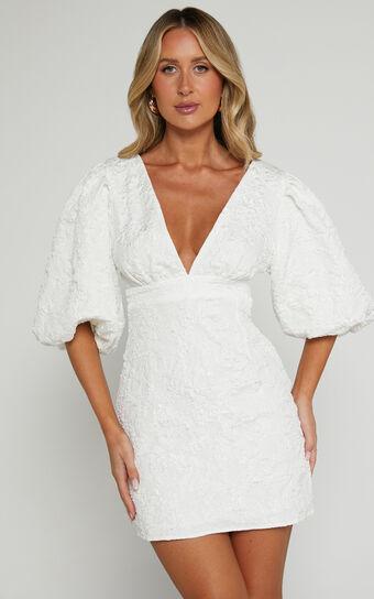 Miley Mini Dress - V Neck Bodycon Dress in White Product Image