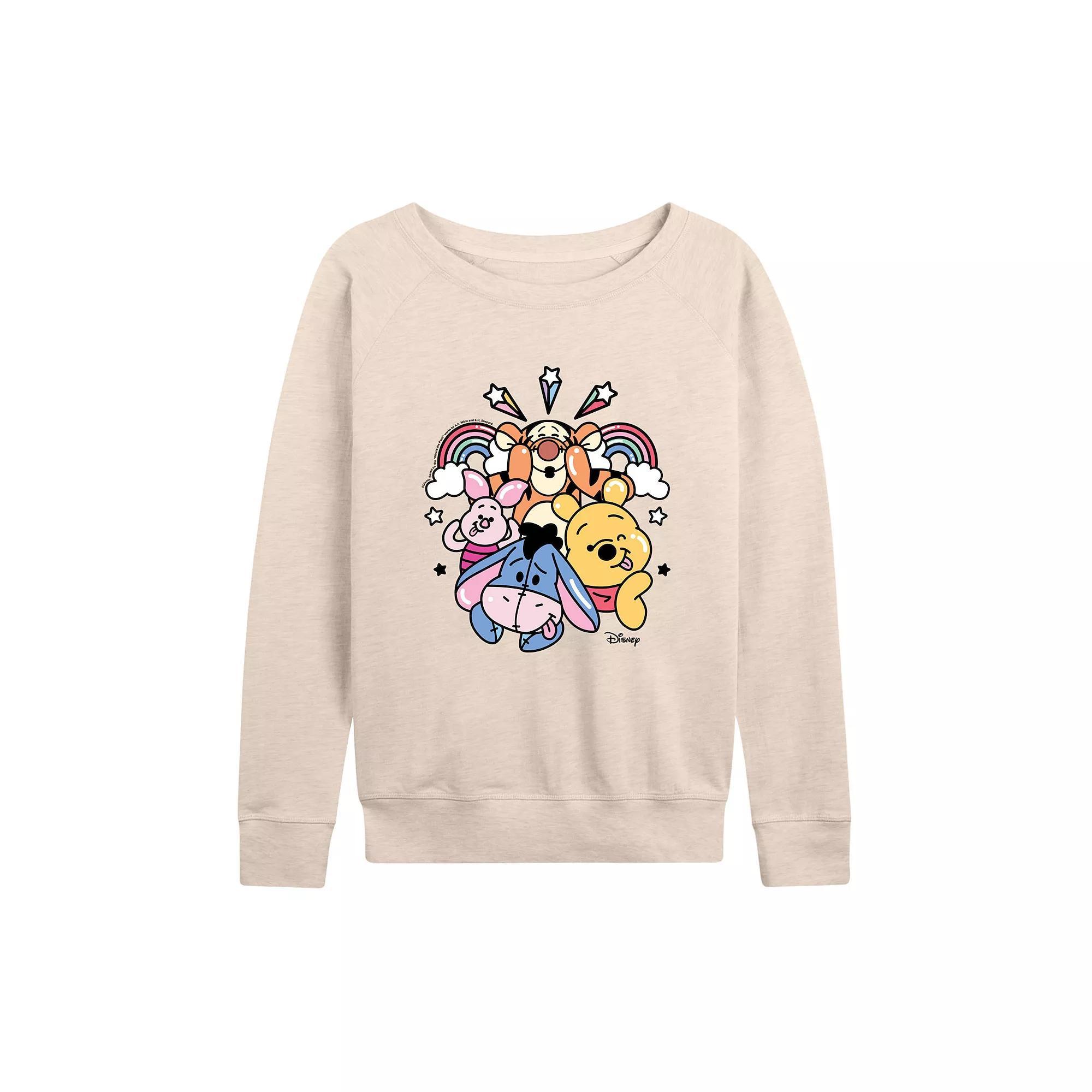 Disney's Winnie the Pooh Women's Group Rainbow French Terry Long Sleeve Tee, Girl's, Size: Large, Beige Khaki Product Image
