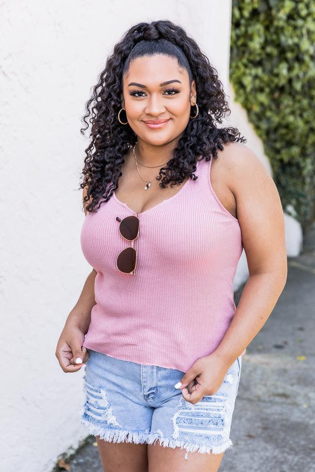 Another Chance Pink Notched V-Neck Sweater Tank FINAL SALE Product Image