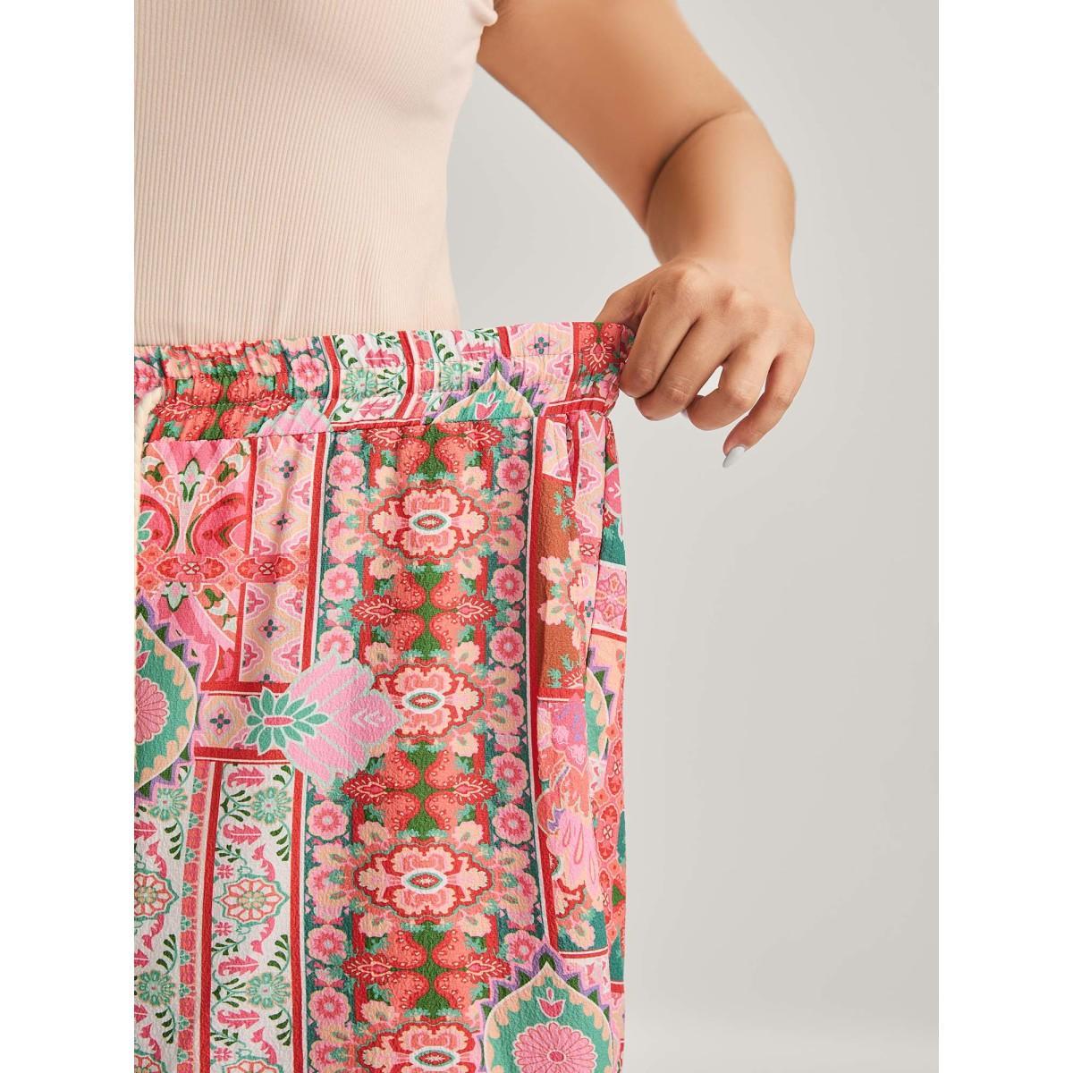 Plus Size Floral Collage Stretchy Waist Wide-Leg Pants Women Multicolor Casual Wide Leg Mid Rise Everyday-Casual Pants BloomChic 22-24/3X Product Image