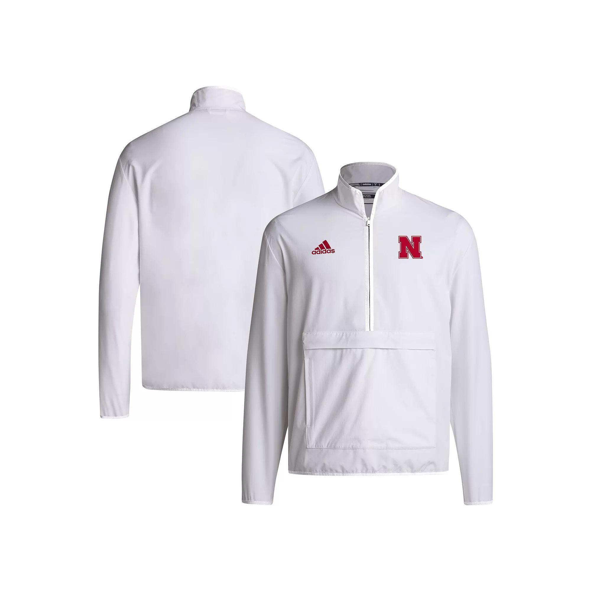 Men's adidas White Nebraska Huskers Coaches Sideline Half-Zip Jacket, Size: Medium Product Image