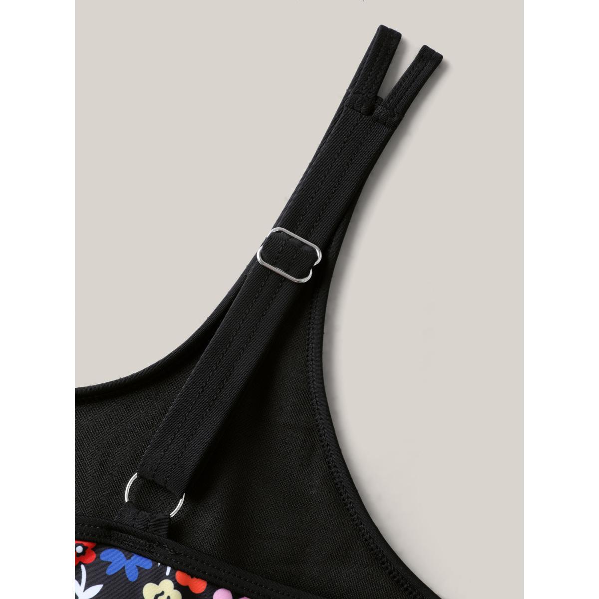Plus Size Florals Everywhere Fit and Flare Swim Dress Women's Swimwear Black Beach Bodycon U-neck High stretch Curve Swim Dresses BloomChic 10/M Product Image