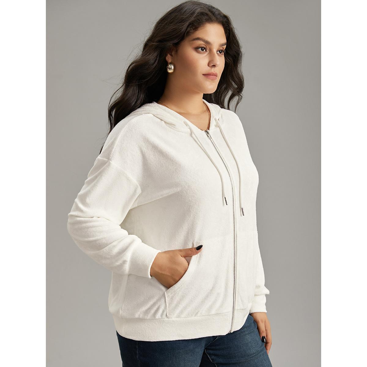 Plus Size Supersoft Essentials Solid Zipper Hooded Sweatshirt Women White Casual Elastic cuffs Hooded Dailywear Sweatshirts BloomChic 10/M Product Image