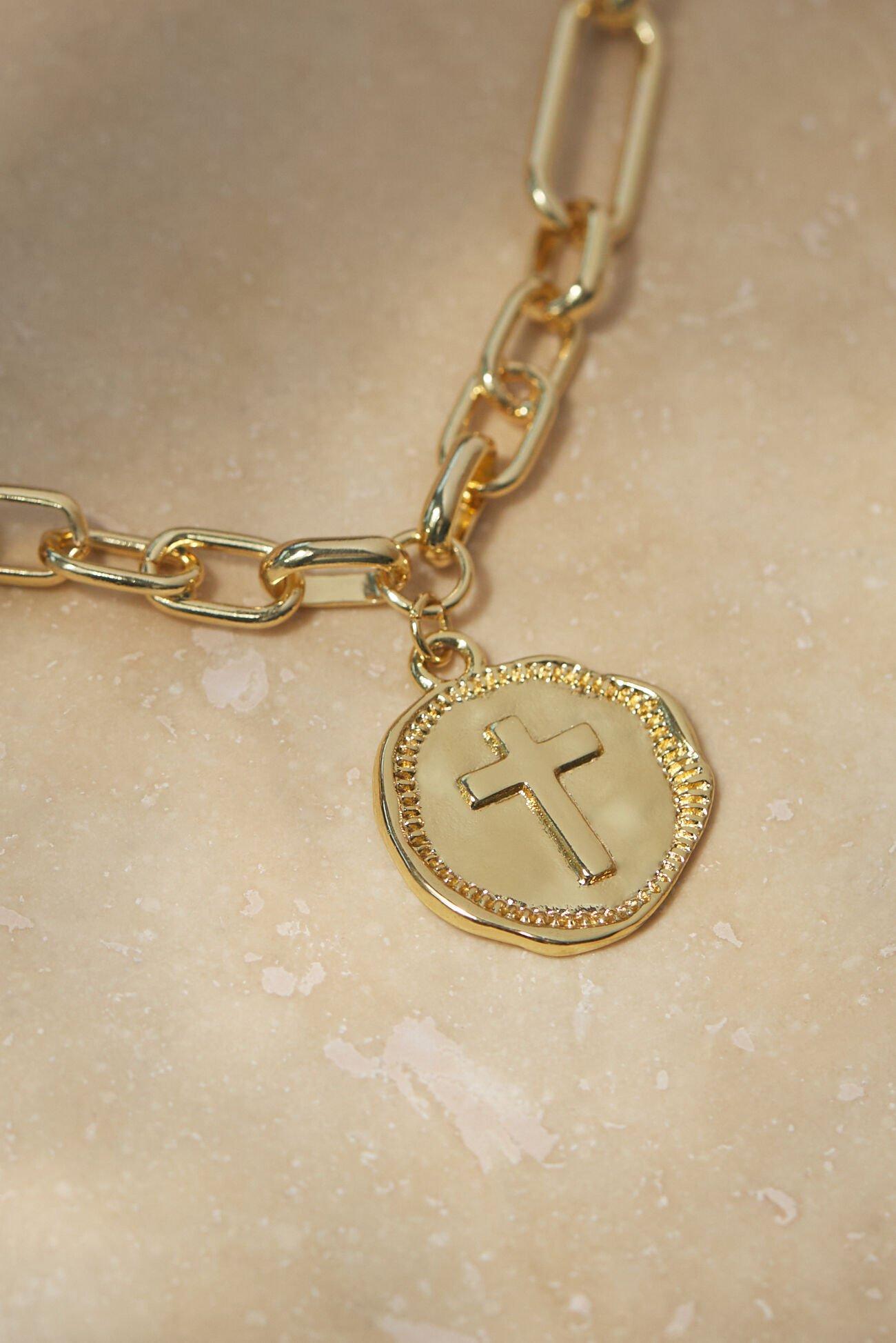 18K Gold Cross Coin Necklace Product Image