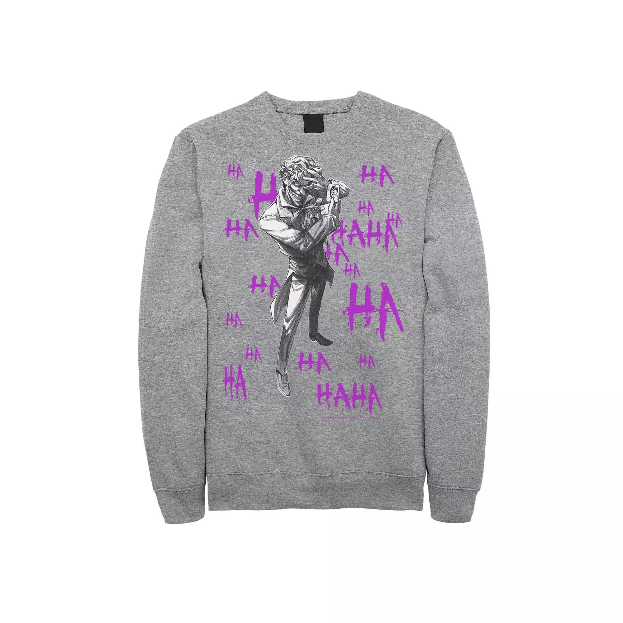 Men's DC Comics Joker HAHAHA Portrait Sweatshirt, Size: 3XL, Athletic Grey Product Image
