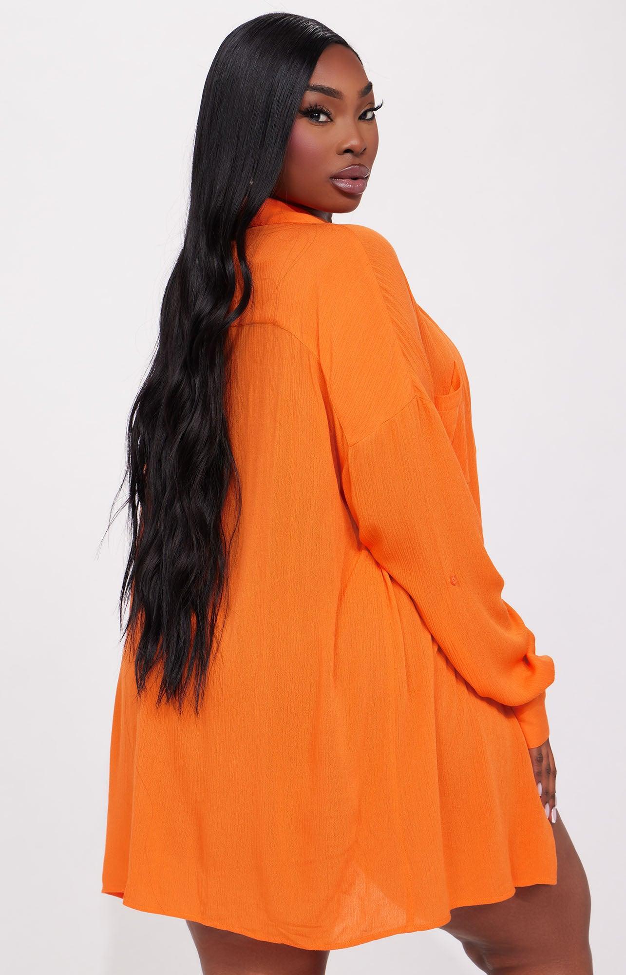 Breezy Nights Linen Pocket Cover Up Shirt - Orange Product Image