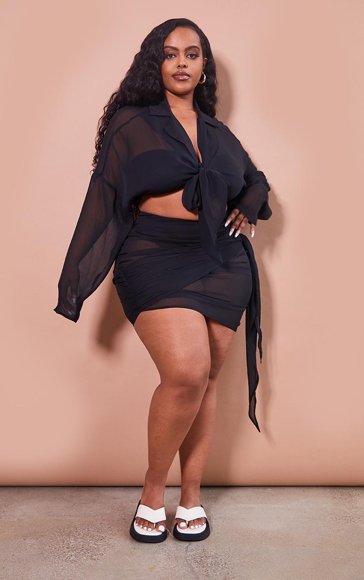 Plus Black Chiffon Tie Detail Beach Shirt Product Image