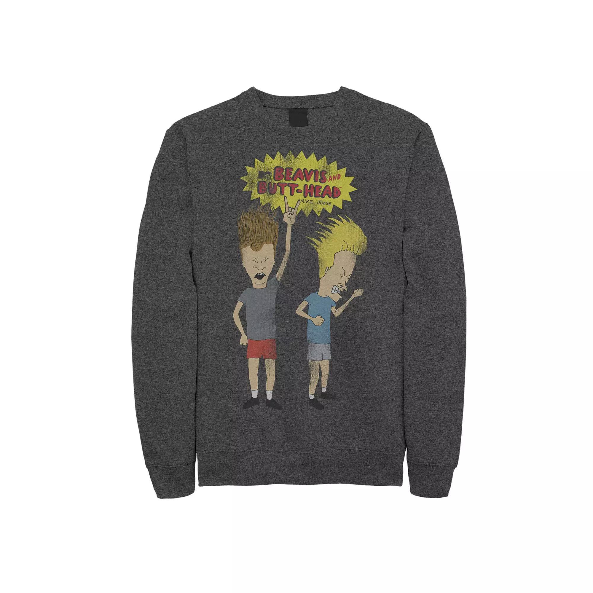 Men's Beavis and Butthead Rocking Out Logo Portrait Sweatshirt, Size: XXL, Grey Heather Product Image