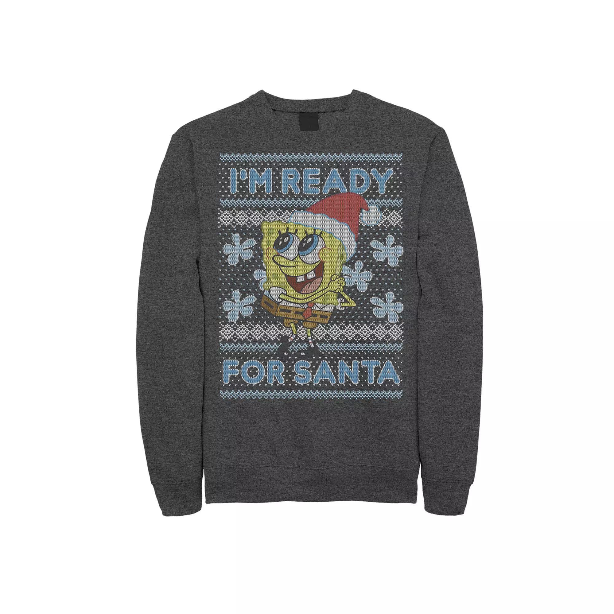 Men's Nickelodeon SpongeBob SquarePants I'm Ready For Santa Ugly Christmas Graphic Fleece Pullover, Size: 3XL, Blue Product Image