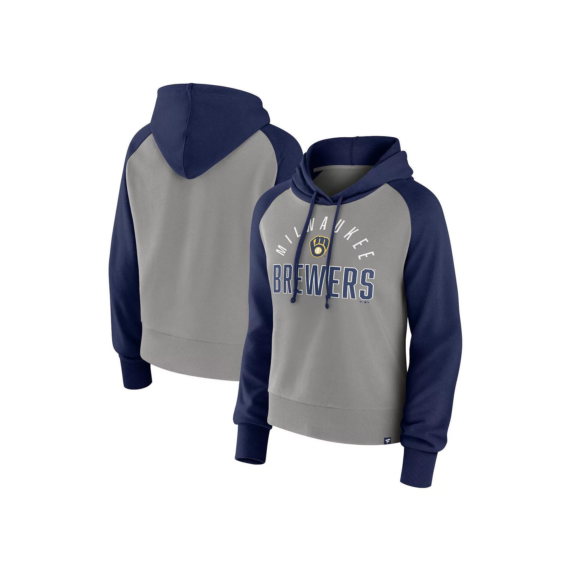 Womens Fanatics Branded /Gray Milwaukee Brewers Pop Fly Pullover Hoodie Blue Product Image