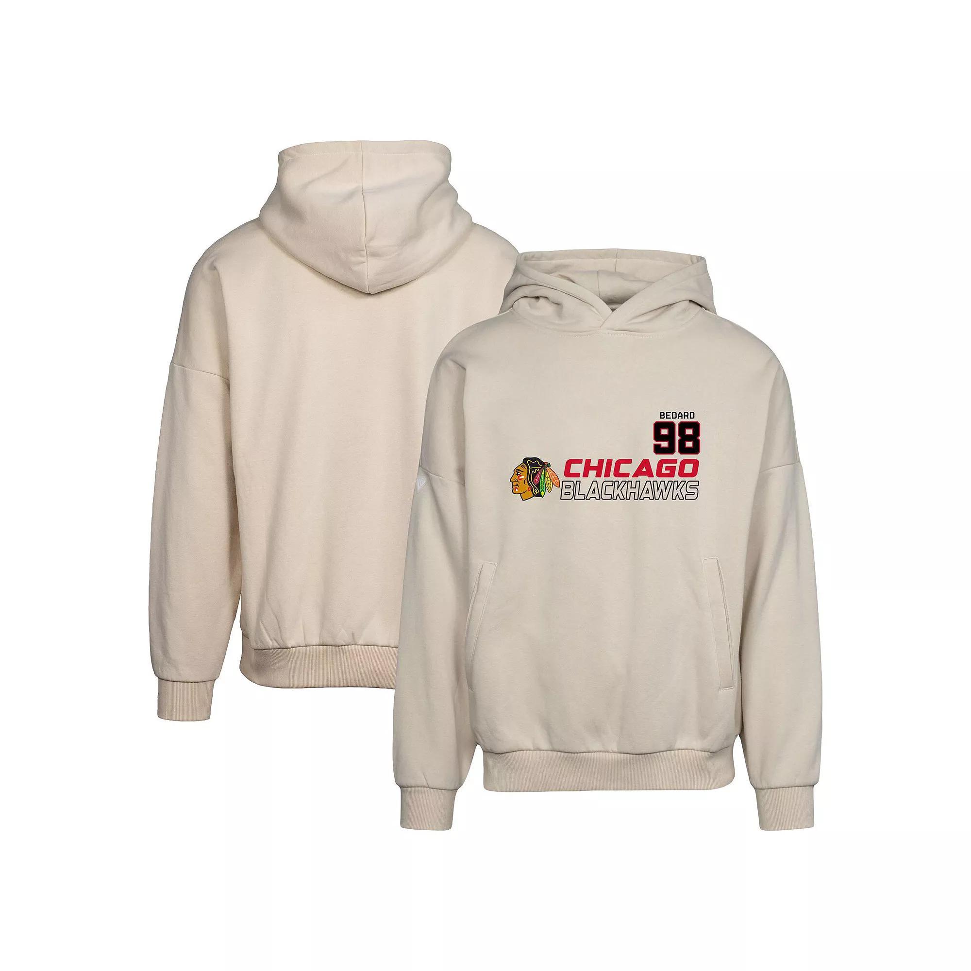 Mens Levelwear Connor Bedard Cream Chicago Blackhawks Contact Name & Number Oversized Pullover Hoodie Product Image