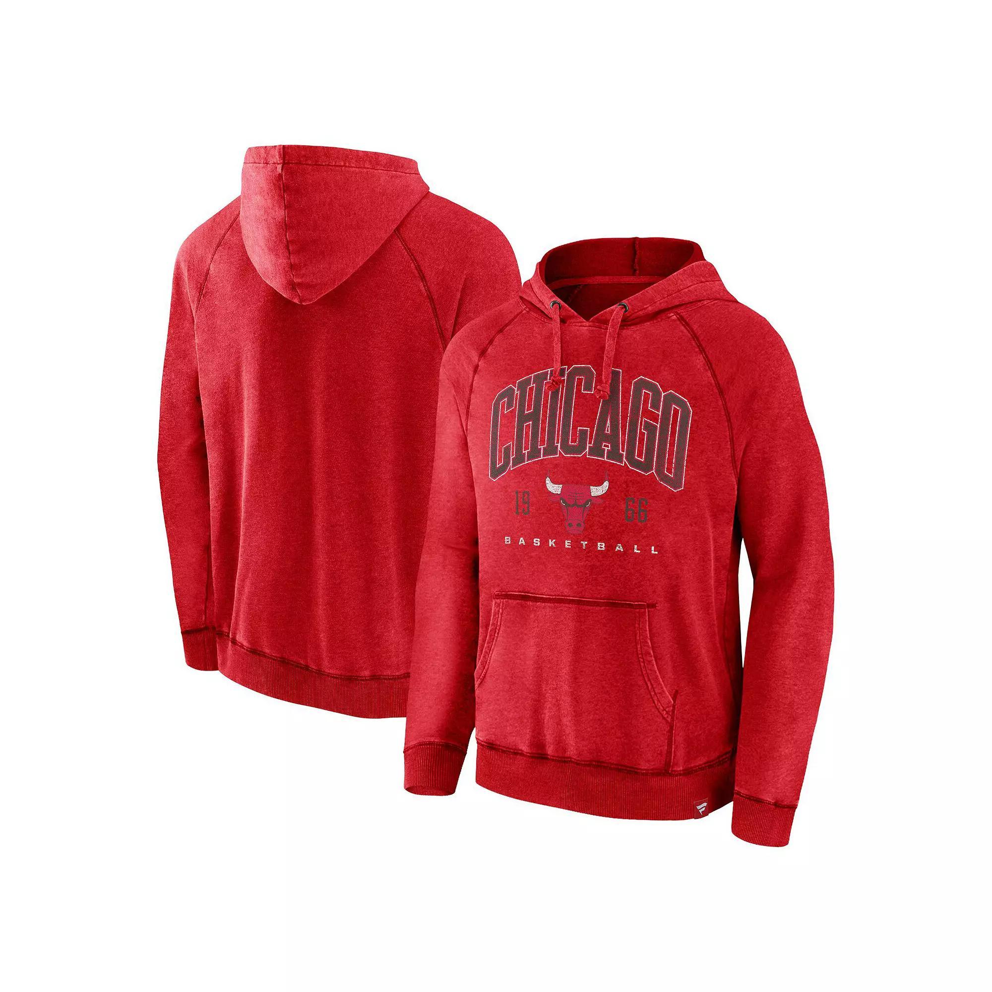 Men's Fanatics Branded Heather Red Chicago Bulls Foul Trouble Snow Wash Raglan Pullover Hoodie, Size: Large Product Image