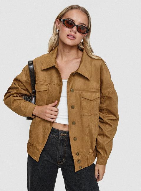 Ristretto Faux Suede Bomber Brown Product Image