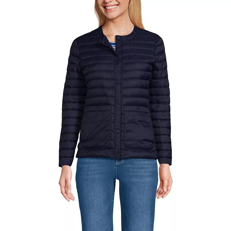 Women's Lands' End Collarless Wanderweight Down Puffer Jacket, Size: XS, Sunset Poppy Product Image