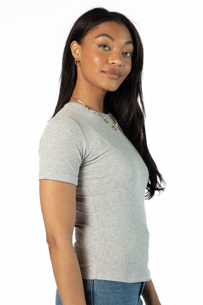 Everyday Essential Grey Ribbed Crew Neck Tee FINAL SALE Product Image
