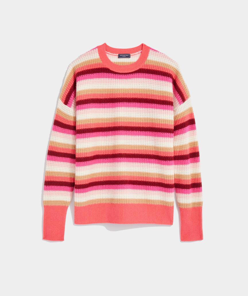 Cashmere Waffle-Knit Striped Crewneck Sweater Product Image