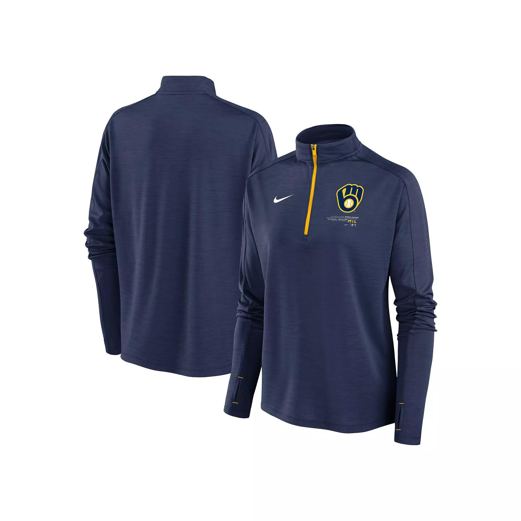 Womens Nike Milwaukee Brewers Pacer Quarter-Zip Top Blue Product Image