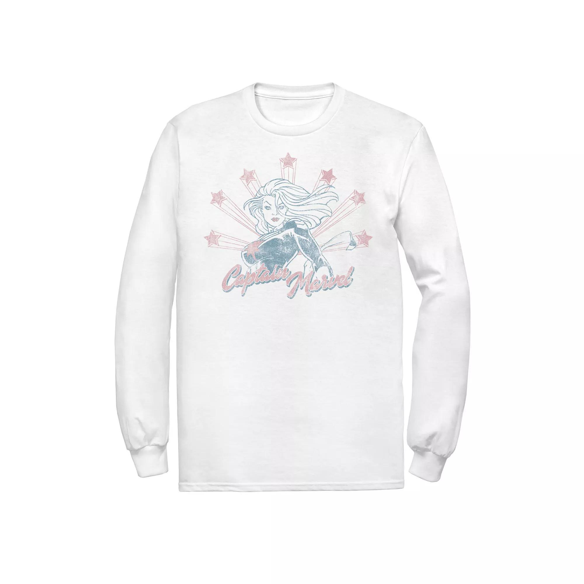 Men's Captain Marvel Stars Distressed Portrait Tee, Size: XL, White Product Image