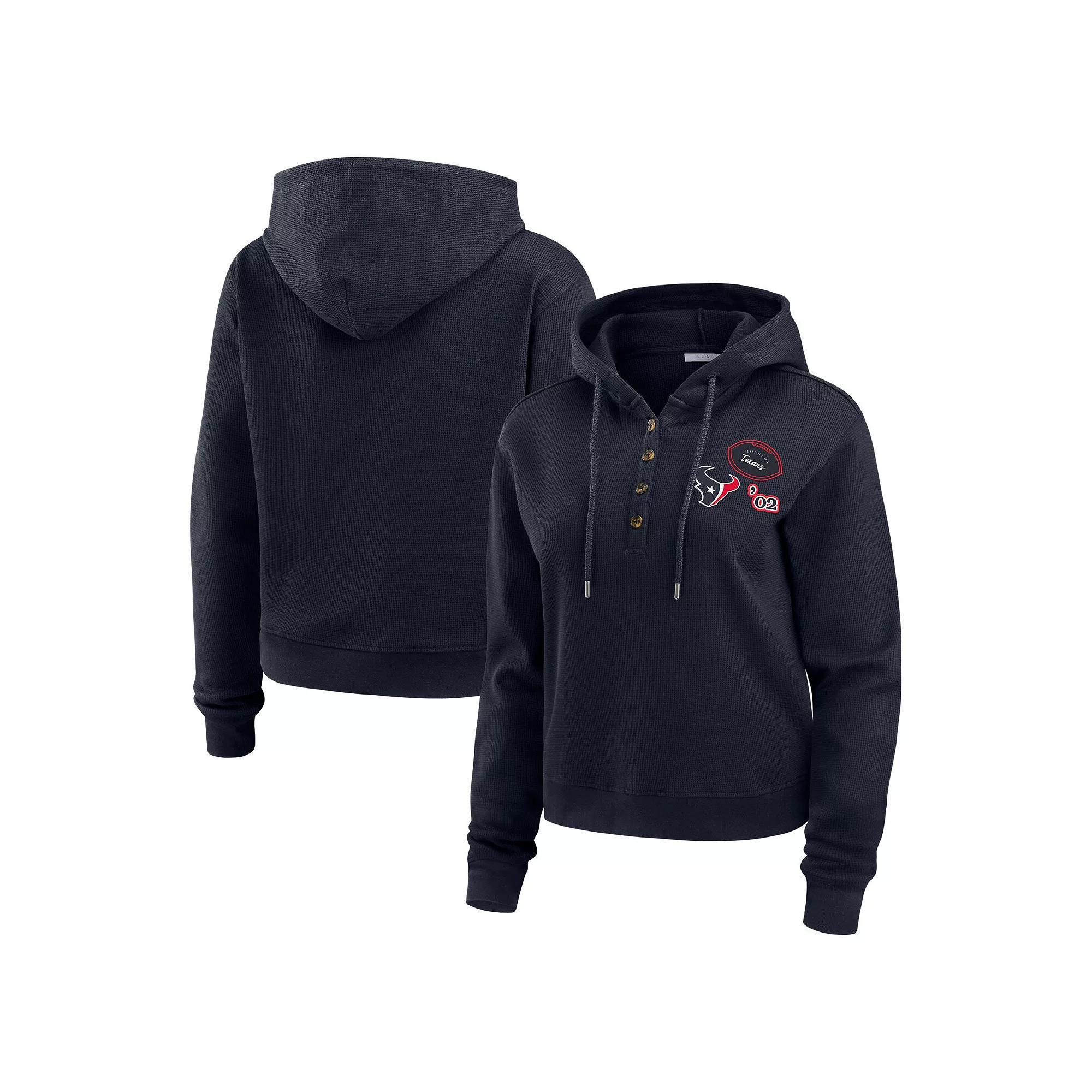 Women's WEAR by Erin Andrews  Navy Houston Texans Waffle Hoodie Pullover Top, Size: Medium, Blue Product Image