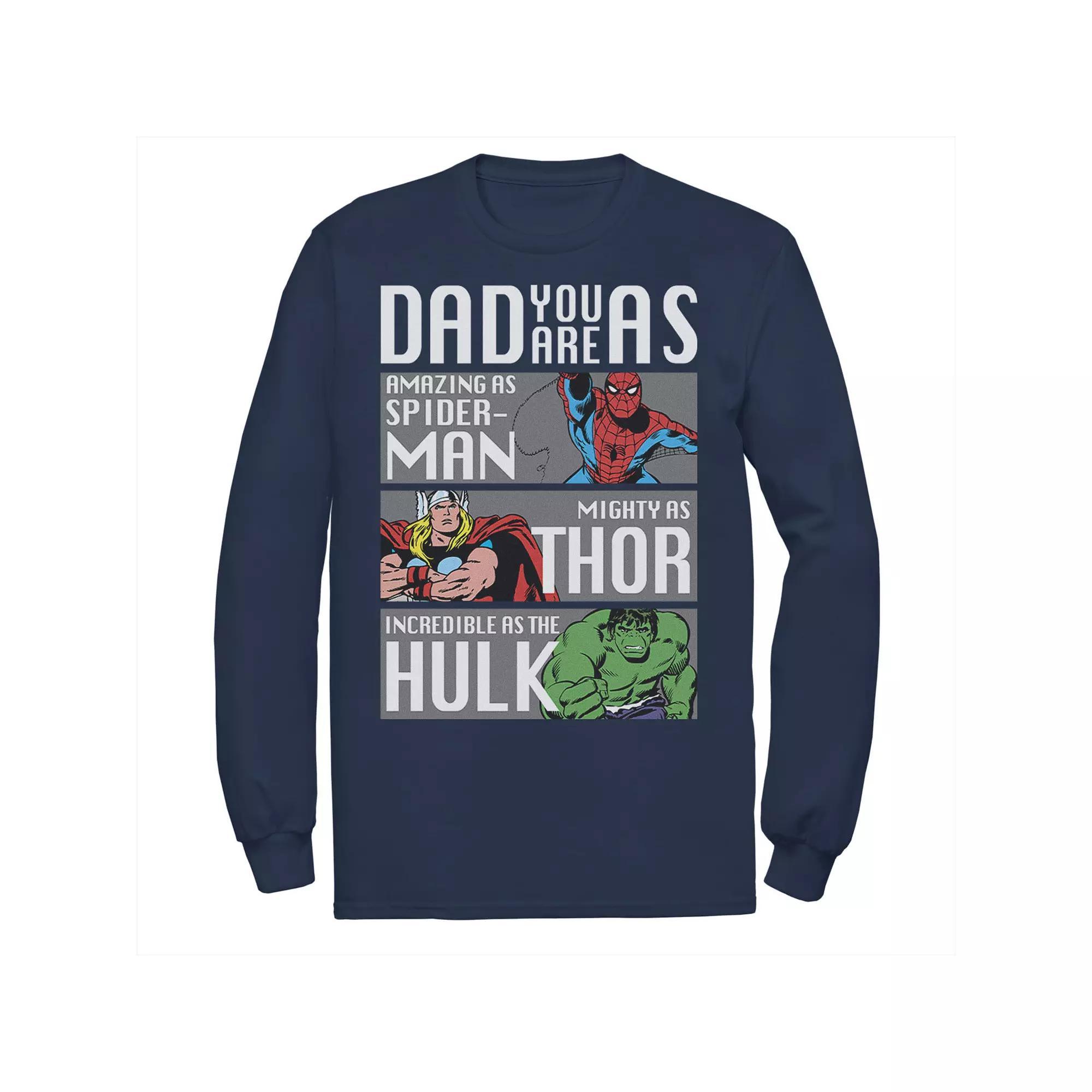 Mens Marvel Spider-Man Thor Hulk Dad You Are As Panels Tee Blue Product Image