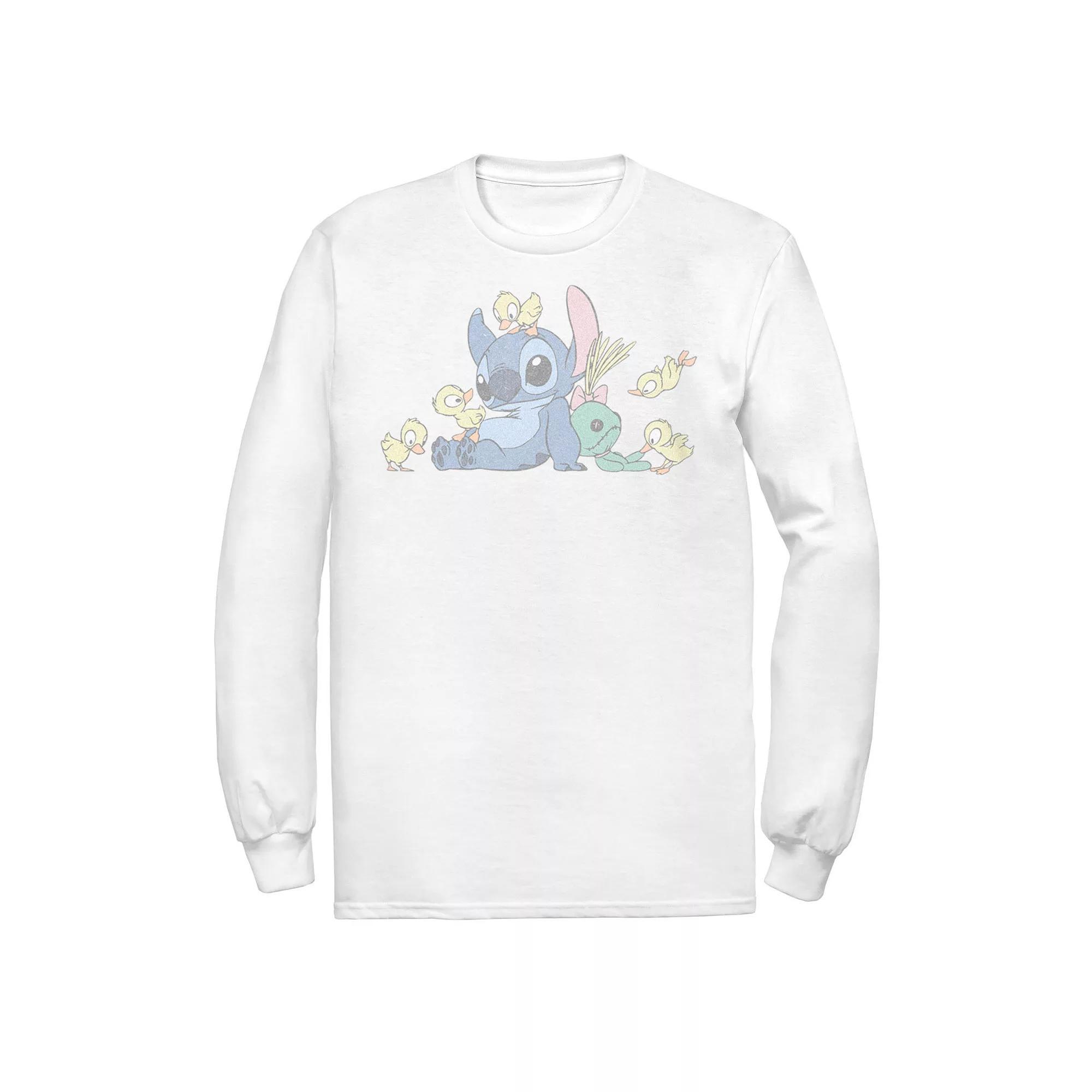 Disney's Lilo & Stitch Men's Ducky Kindness Stitch Long Sleeve Graphic Tee, Size: XXL, White Product Image