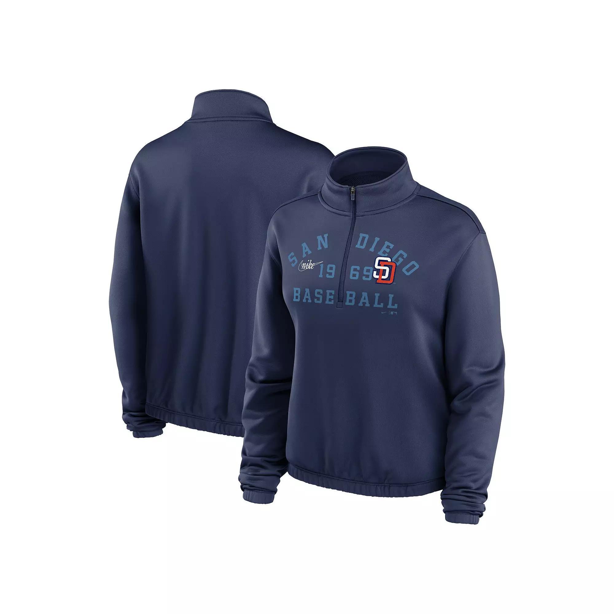 Women's Nike Navy San Diego Padres Rewind Splice Half-Zip Sweatshirt, Size: Small, Blue Product Image