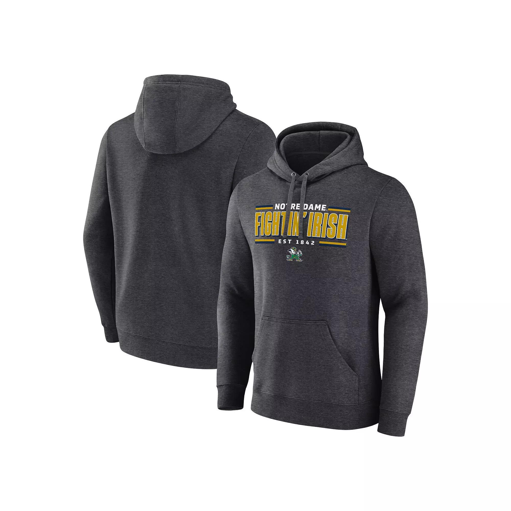 Men's Fanatics  Heather Charcoal Notre Dame Fighting Irish Horizontal Block Fleece Pullover Hoodie, Size: XL Product Image