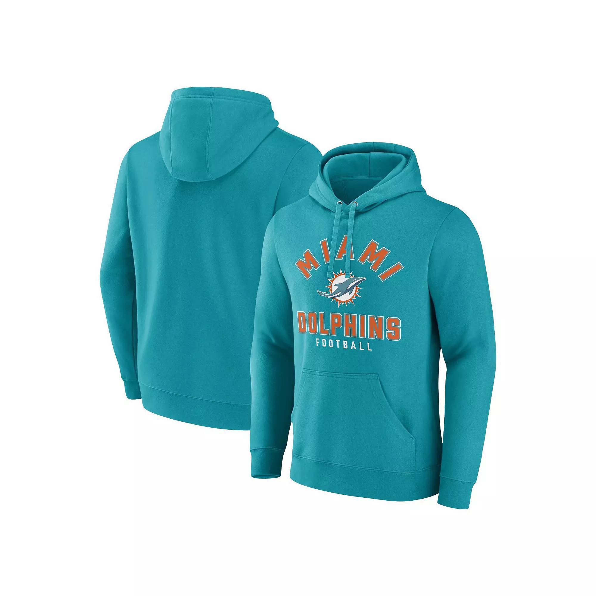 Men's Fanatics Branded  Aqua Miami Dolphins Between the Pylons Pullover Hoodie, Size: 2XL, Turquoise A Product Image