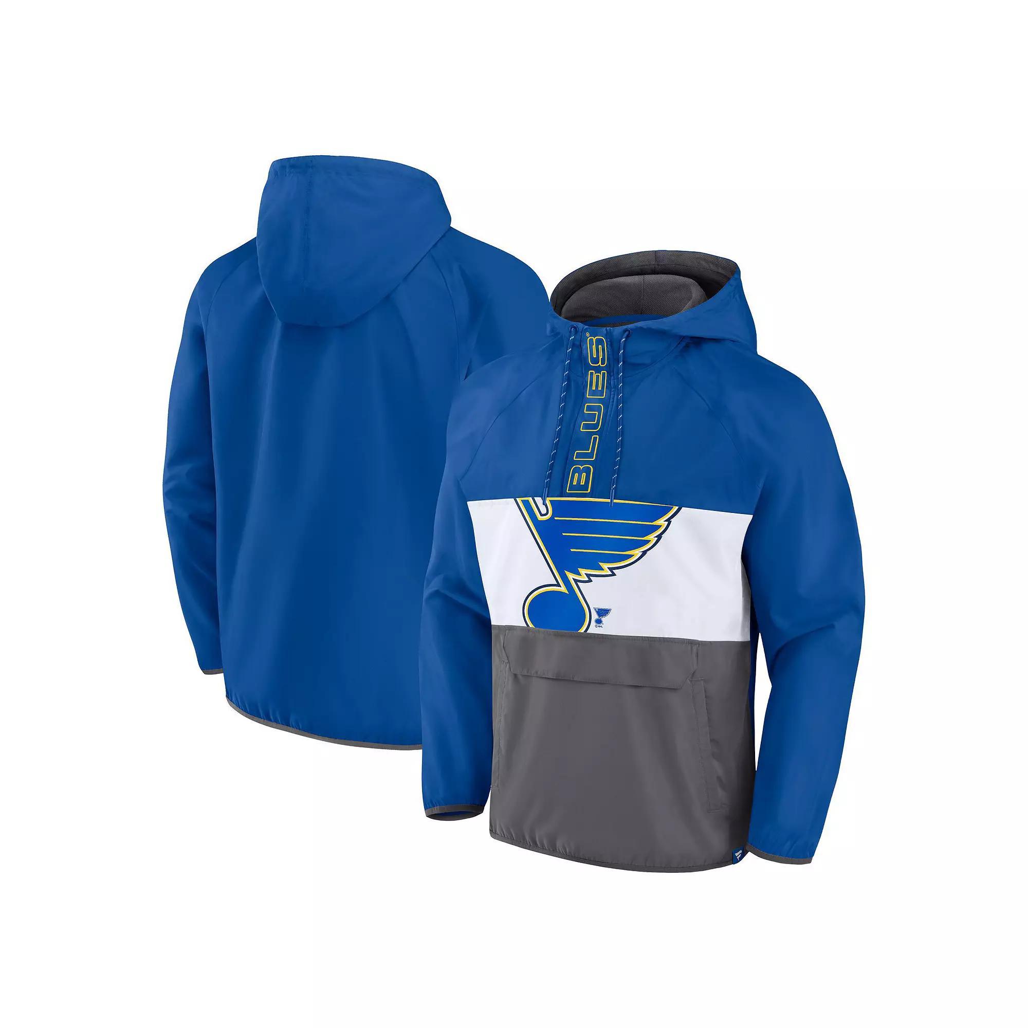 Men's Fanatics Branded Blue St. Louis Blues Flagrant Foul Anorak Raglan Half-Zip Hoodie Jacket, Size: Large Product Image