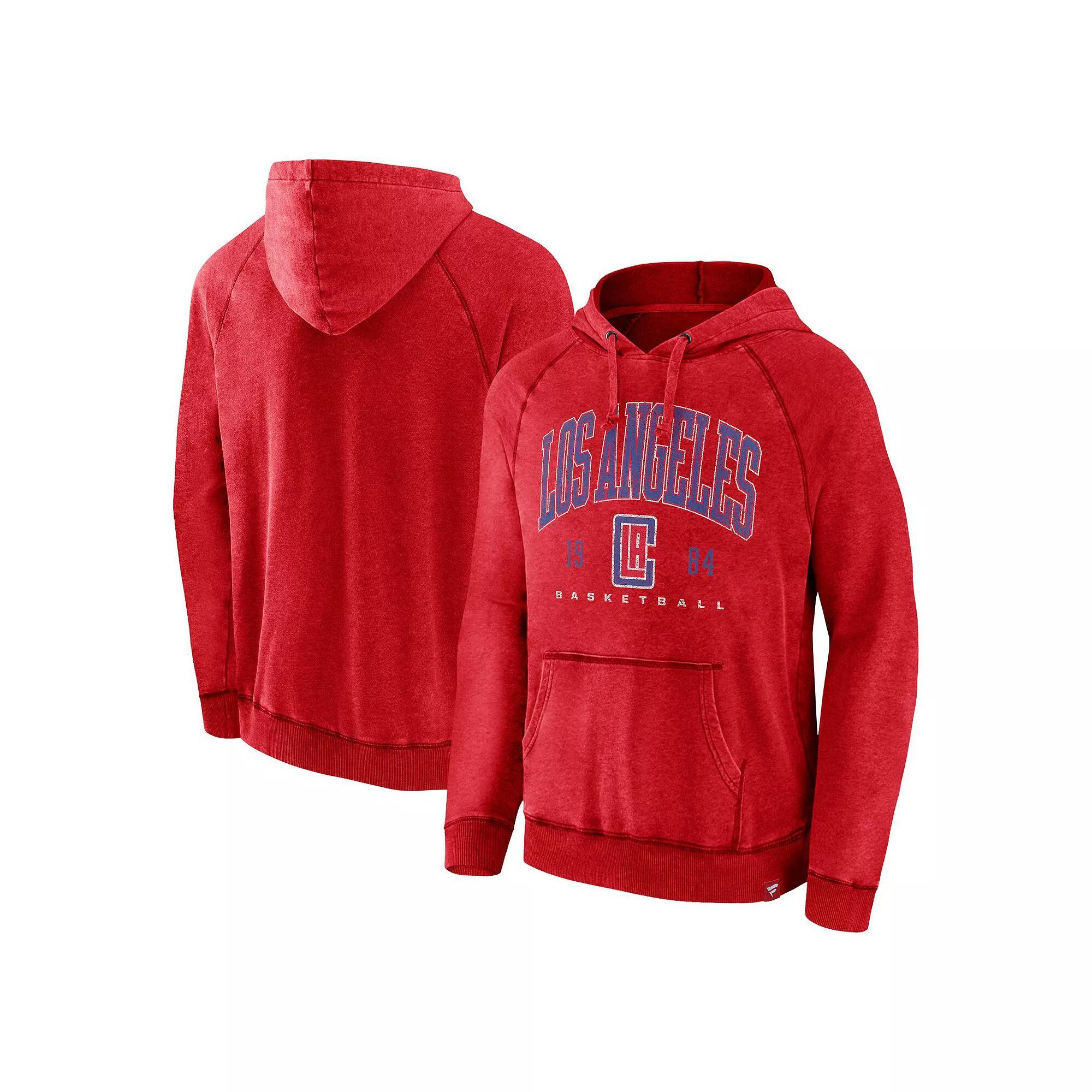 Men's Fanatics Branded Heather Red LA Clippers Foul Trouble Snow Wash Raglan Pullover Hoodie, Size: Medium Product Image