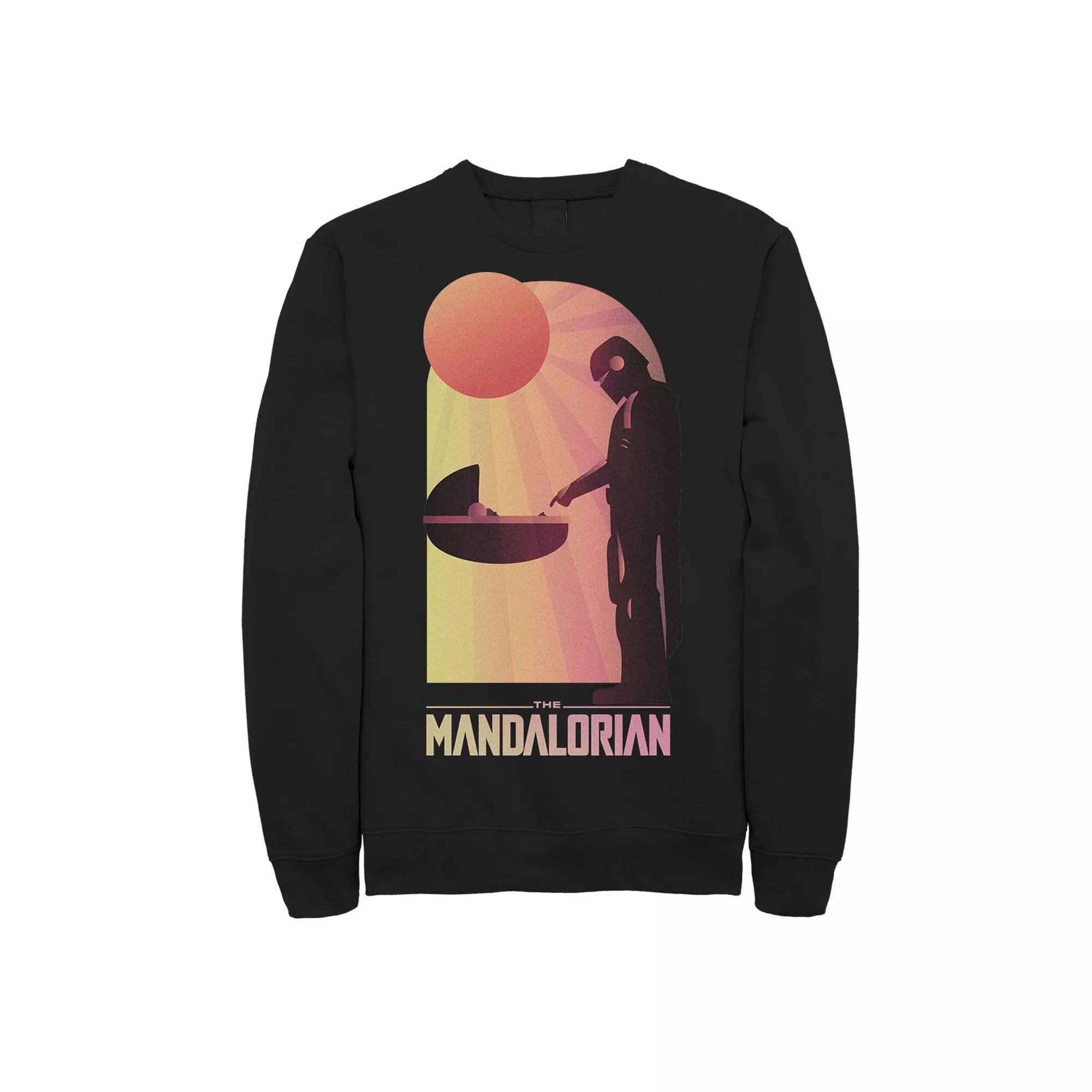 Men's Star Wars The Mandalorian The Child Sunset Meeting Sweatshirt, Size: Large, Black Product Image