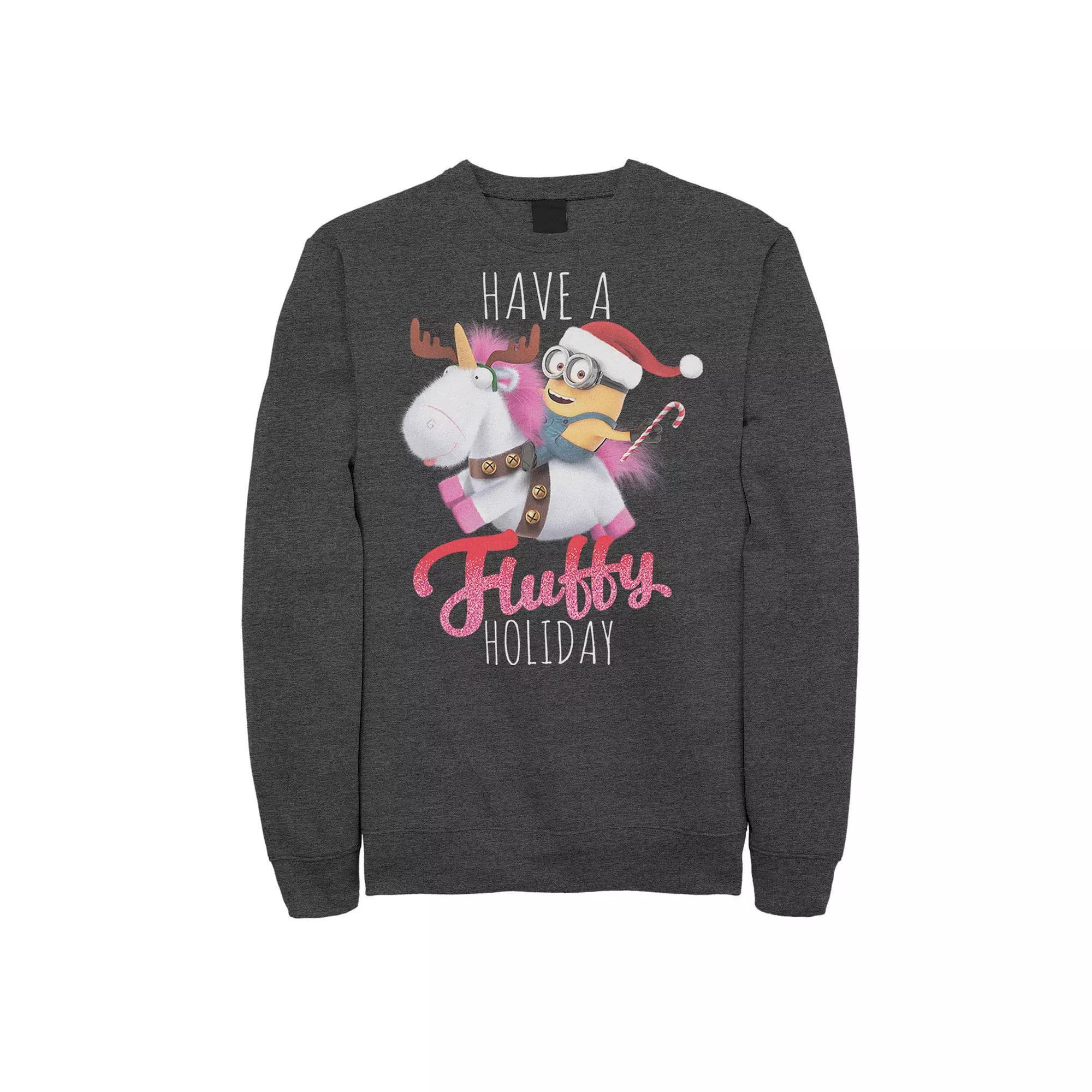 Men's Despicable Me Minions A Fluffy Christmas Sweatshirt, Size: Small, Grey Heather Product Image