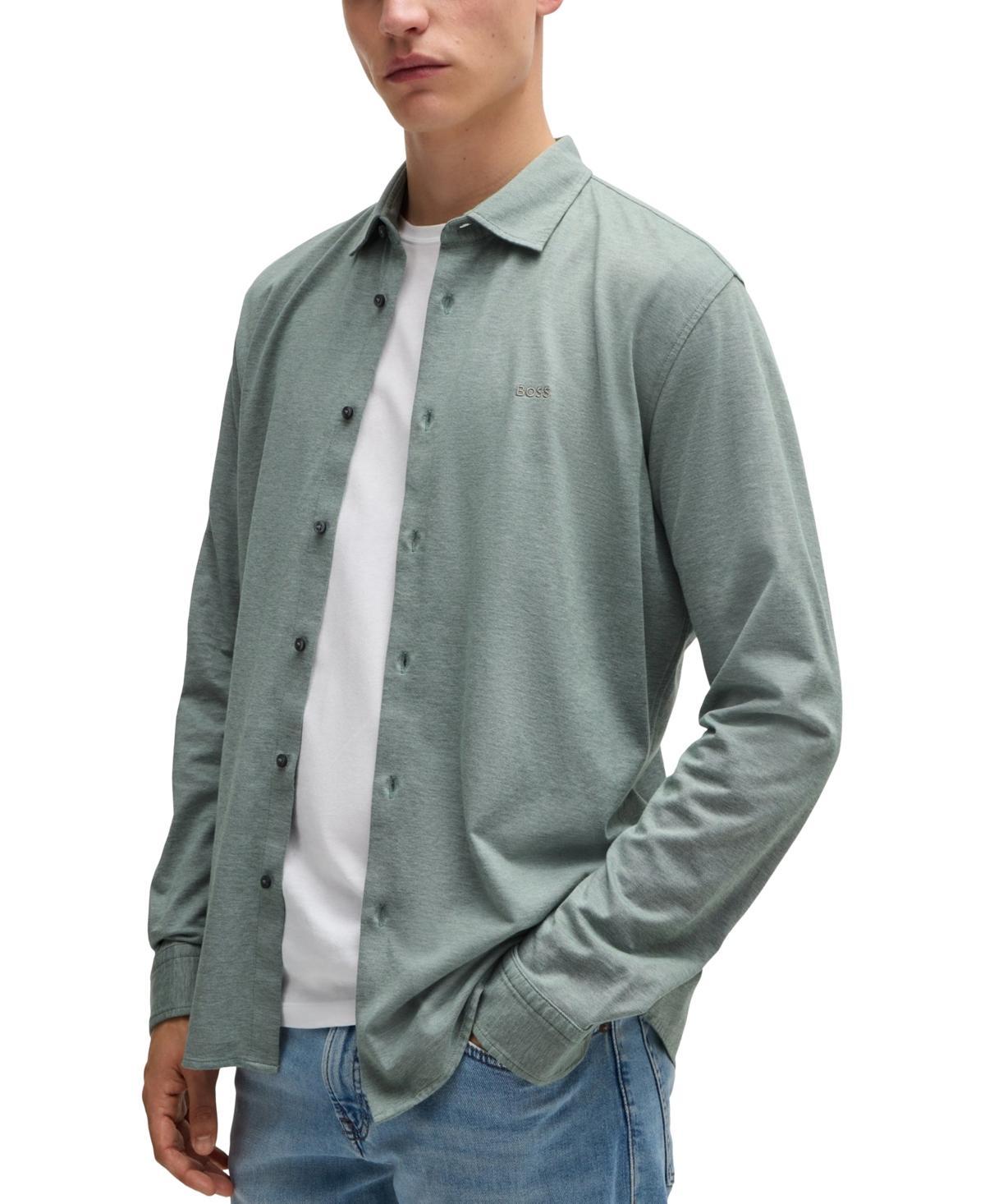 Mens Slim-Fit Shirt in Melange Cotton Piqu Product Image