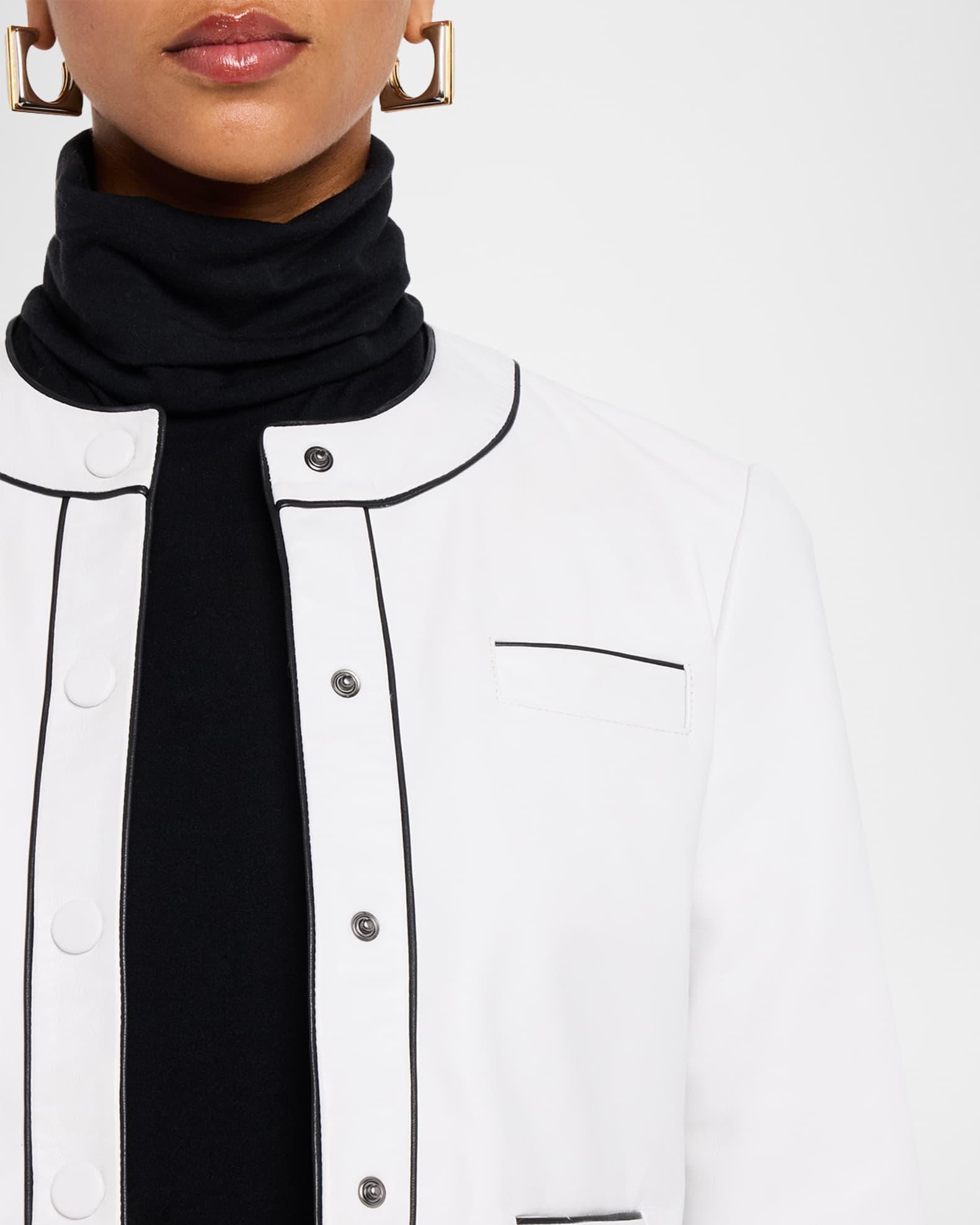 Cropped Contrast-Trim Leather Jacket Product Image