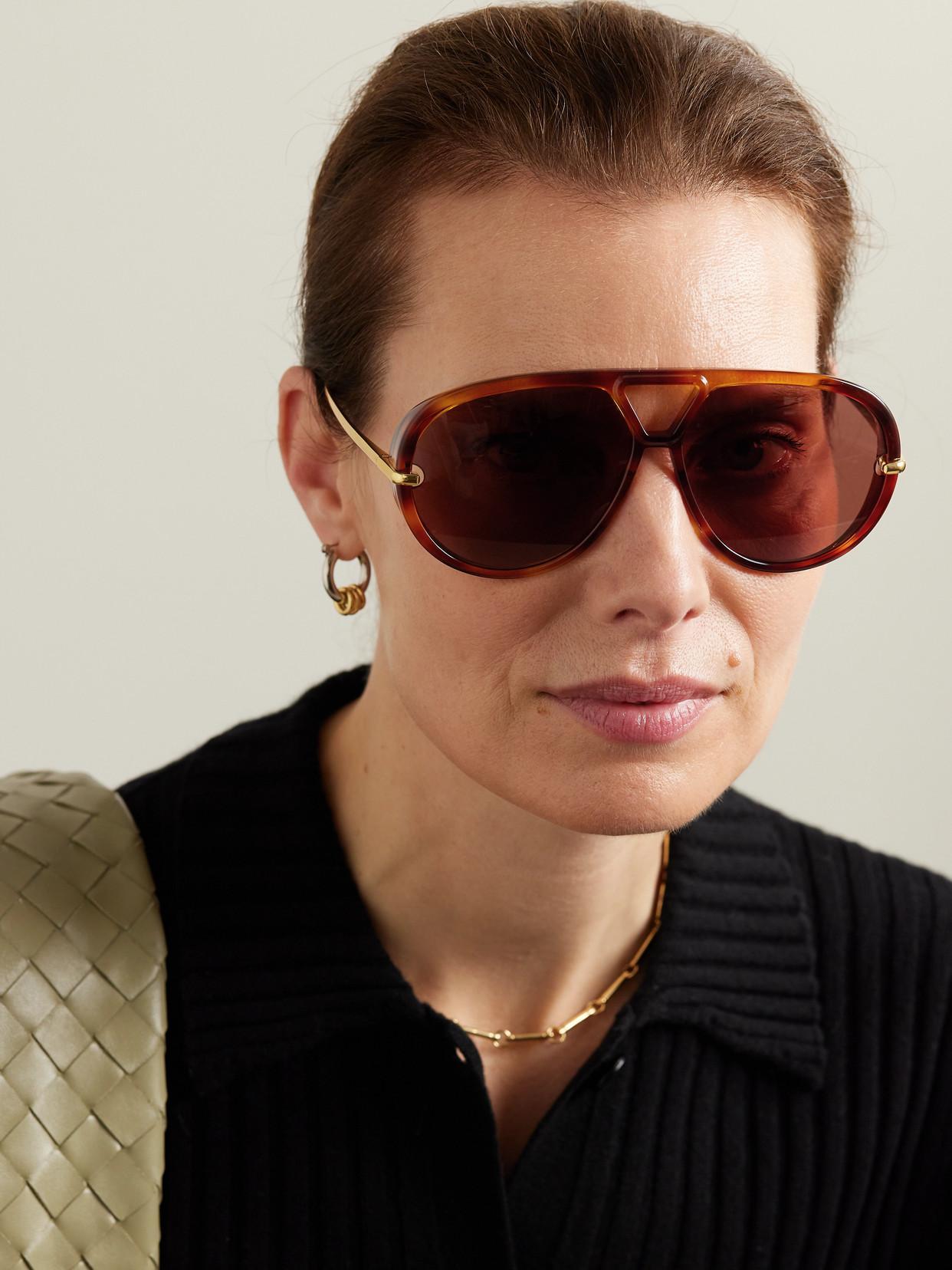 BOTTEGA VENETA Drop Oversized Aviator-style Tortoiseshell Recycled-acetate And Gold-tone Sunglasses In Brown Product Image