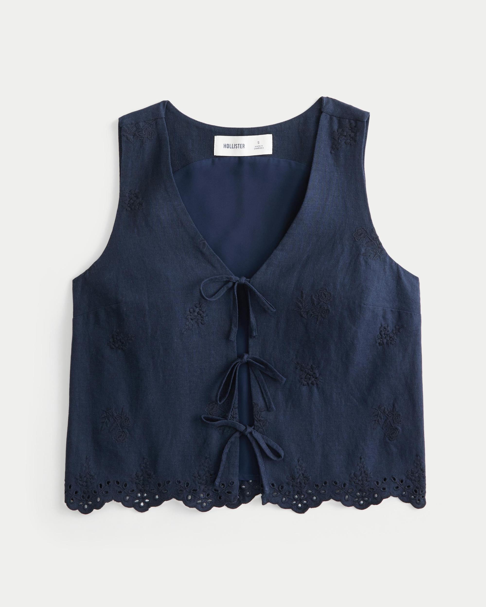Easy Linen-Blend Tie-Front Vest Product Image