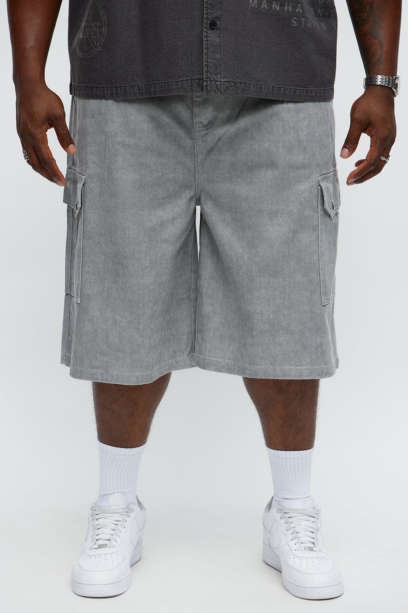 Long Cargo Relaxed Shorts - Grey Product Image
