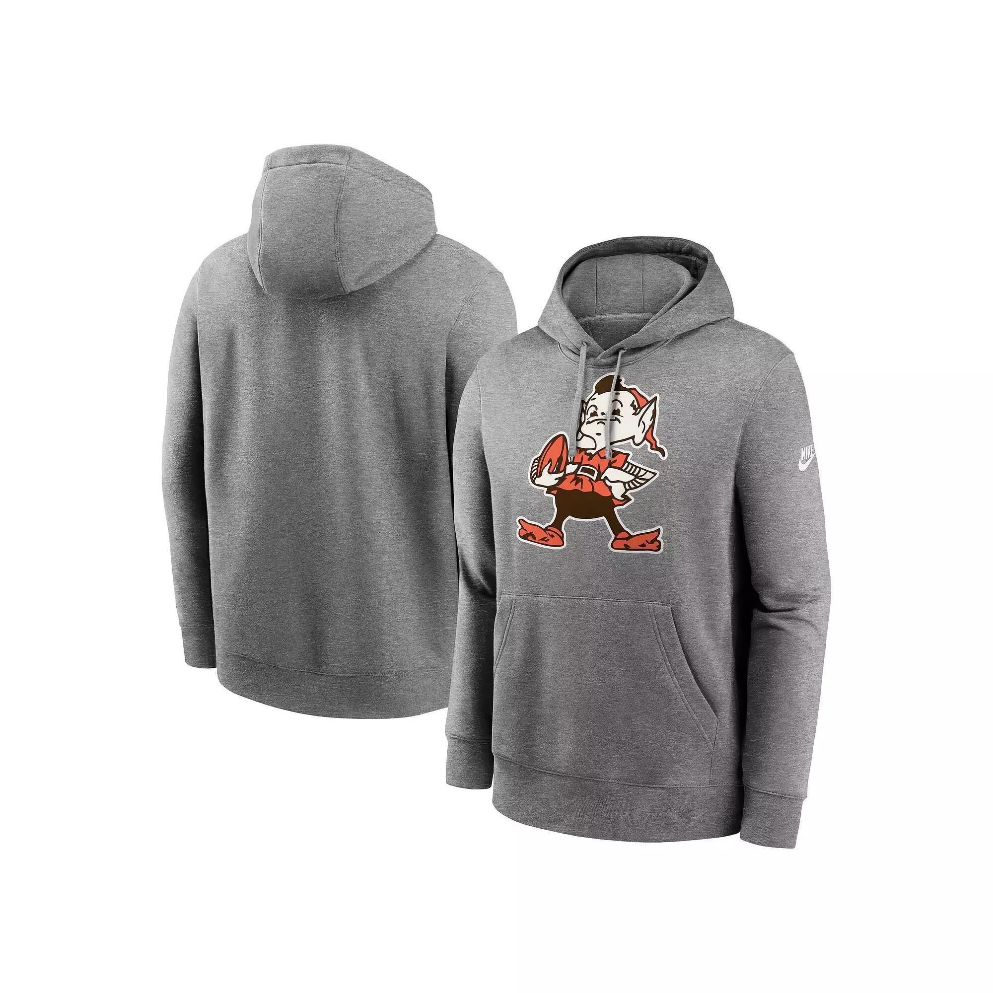 Men's Nike Heather Gray Cleveland Browns Rewind Club Logo Pullover Hoodie, Size: 3XL, Grey Product Image