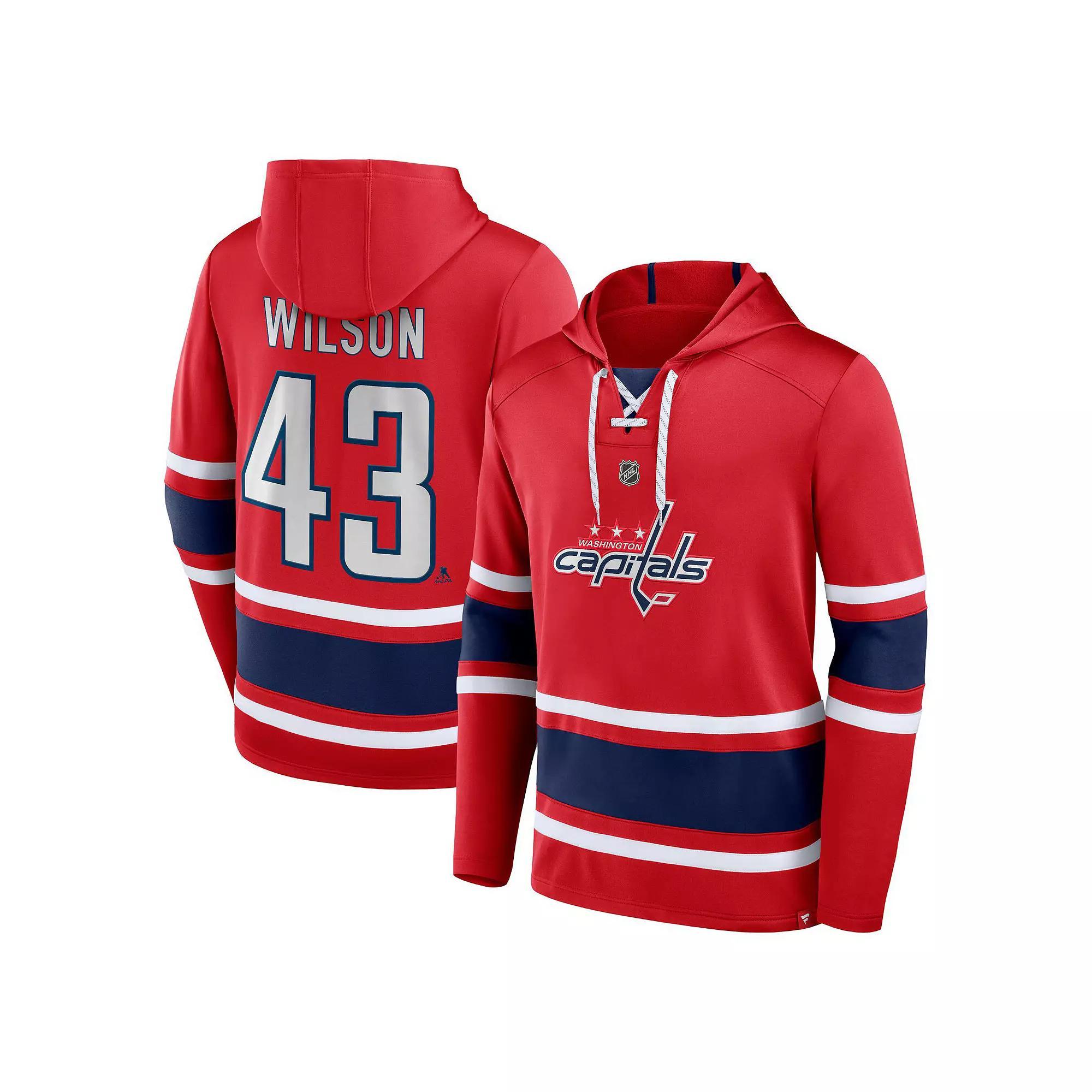 Men's Fanatics Branded Tom Wilson Red Washington Capitals Name & Number Lace-Up Pullover Hoodie, Size: 2XL Product Image