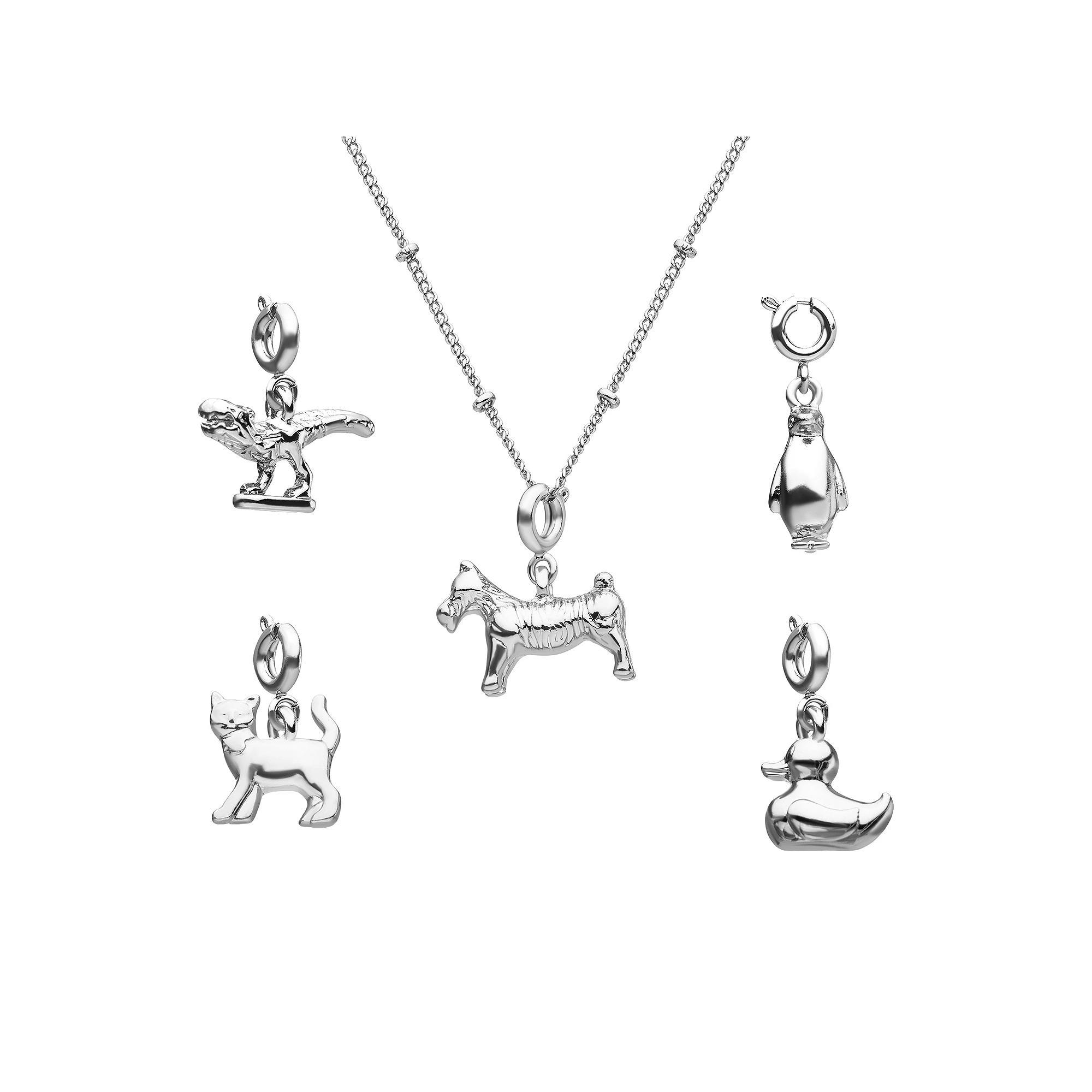 Hasbro Monopoly Silver Tone Interchangeable Animal Tokens Pendant Necklace, Women's Product Image