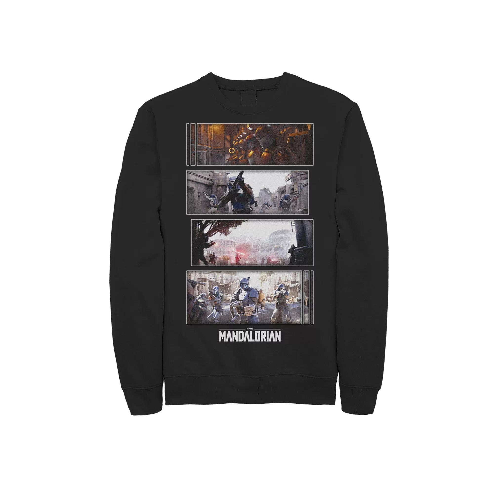 Men's Star Wars The Mandalorian Attack Scenes Boxes Graphic Fleece, Size: XL, Black Product Image