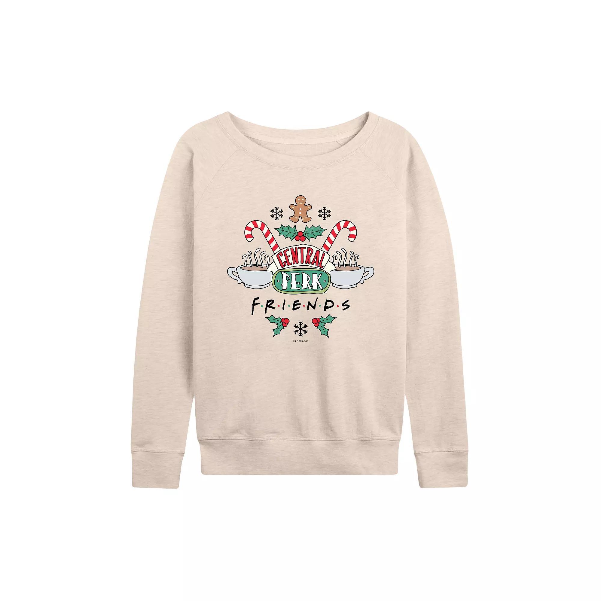 Women's Friends Holiday Central Perk French Terry Long Sleeve Tee, Size: Medium, Beige Product Image