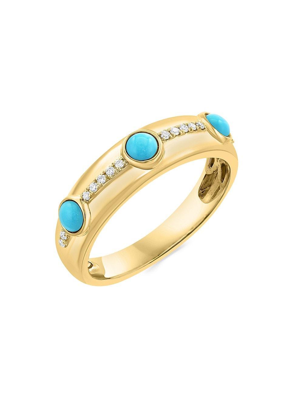 Womens 14K Yellow Gold, Turquoise & 0.05 TCW Diamond Ring Product Image