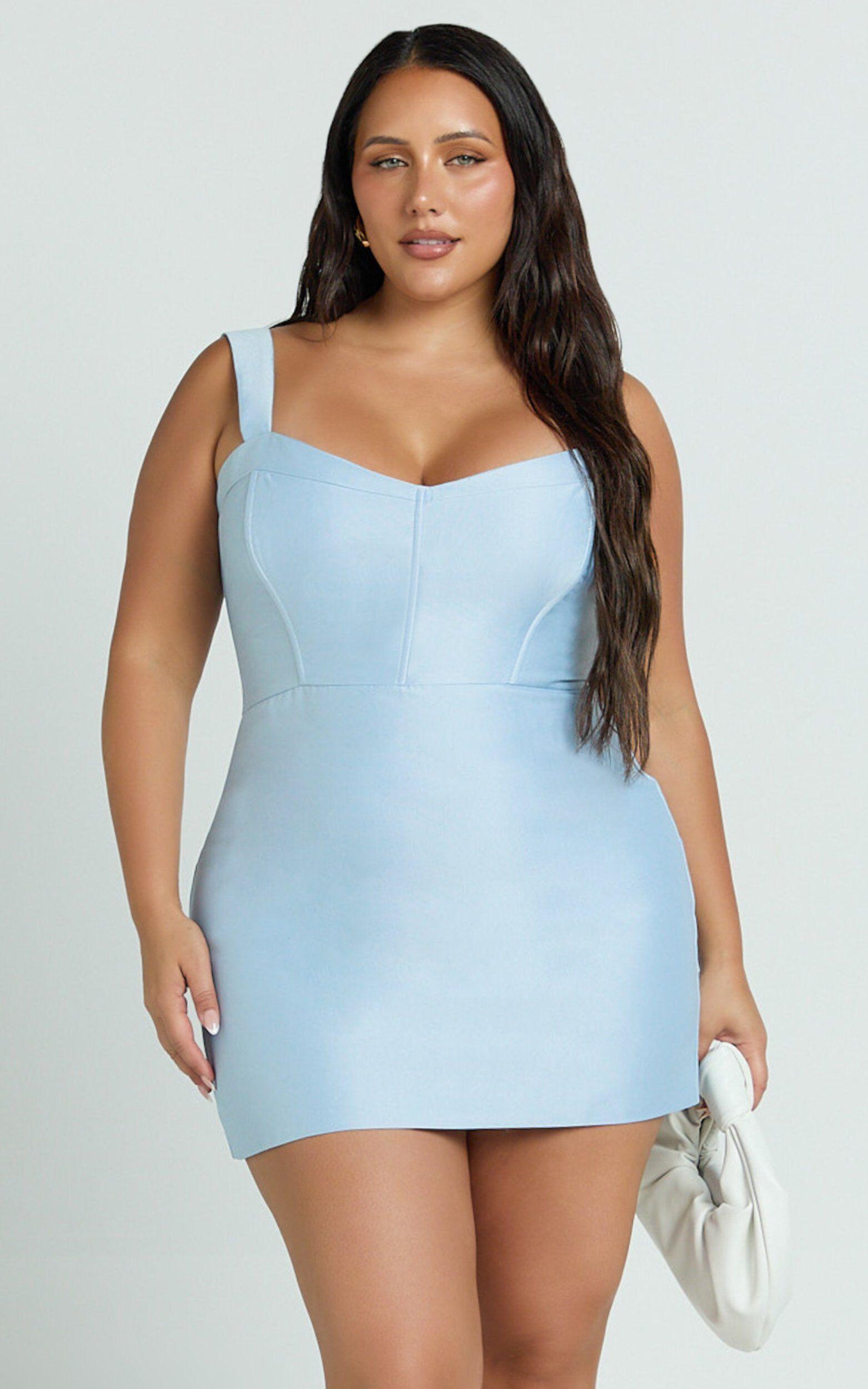 Janice Mini Dress - Square Neckline Dress in Blue Product Image