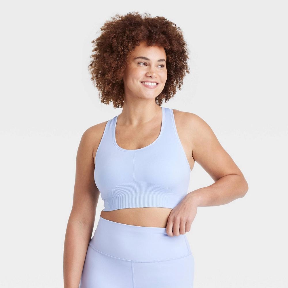 Women's Seamless Medium Support Racerback Sports Bra - All In Motion™ Periwinkle Blue XS: Nylon-Spandex Blend, Removable Cups Product Image