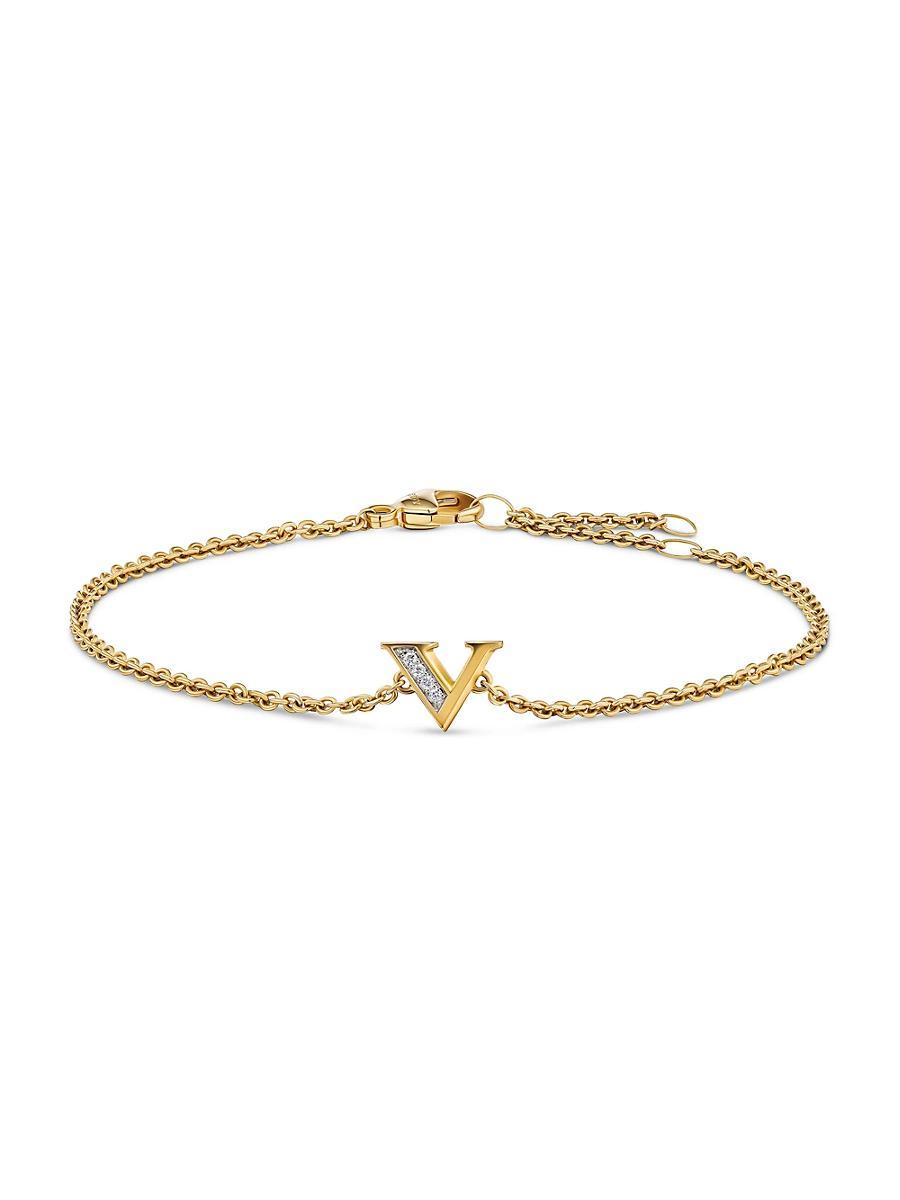 Womens Petite Pav Initial Chain Bracelet in 18K Yellow Gold Product Image