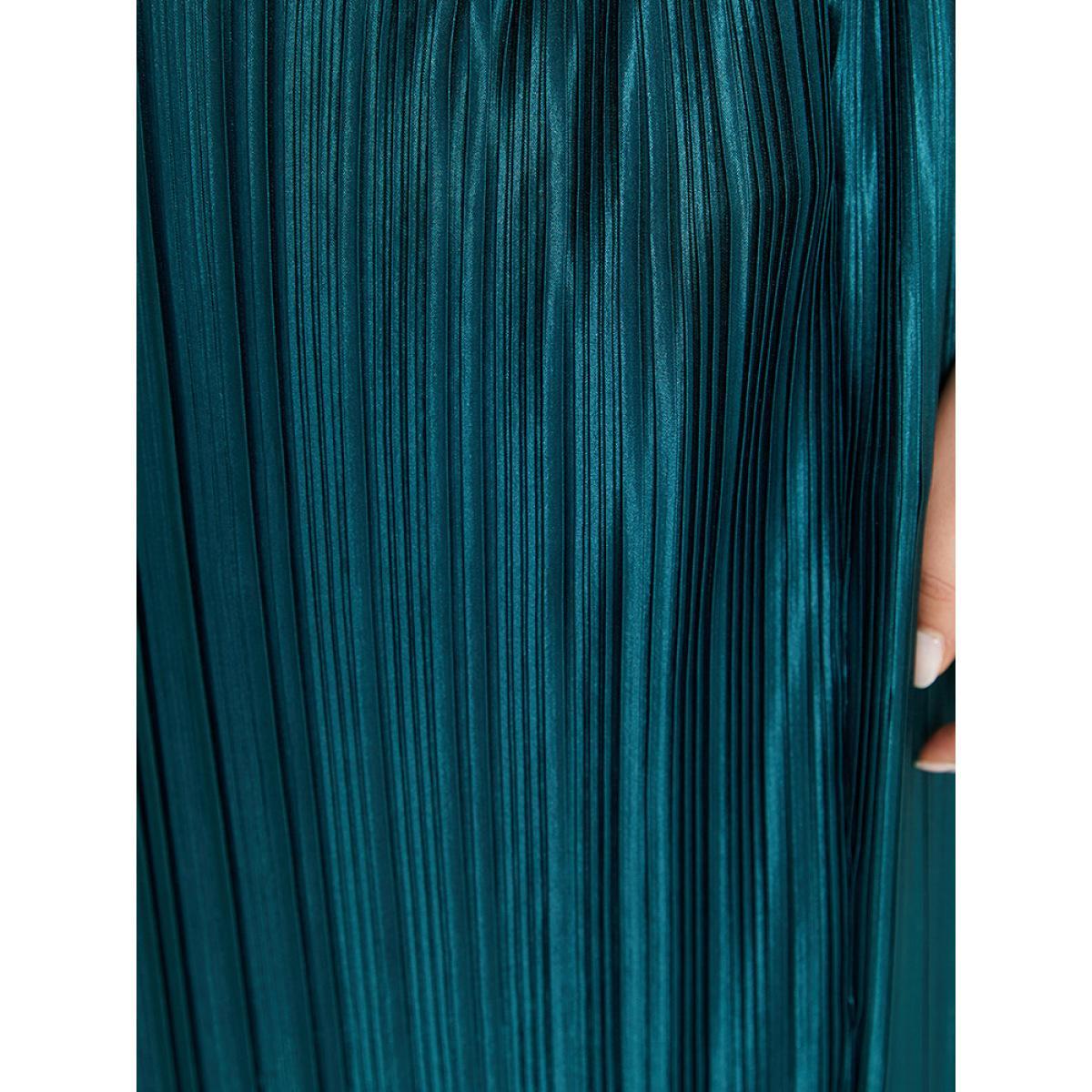 Plus Size Solid Plisse Pleated Elastic Waist Skirt Women Aegean Office Texture No stretch Work Skirts BloomChic 12/L Product Image