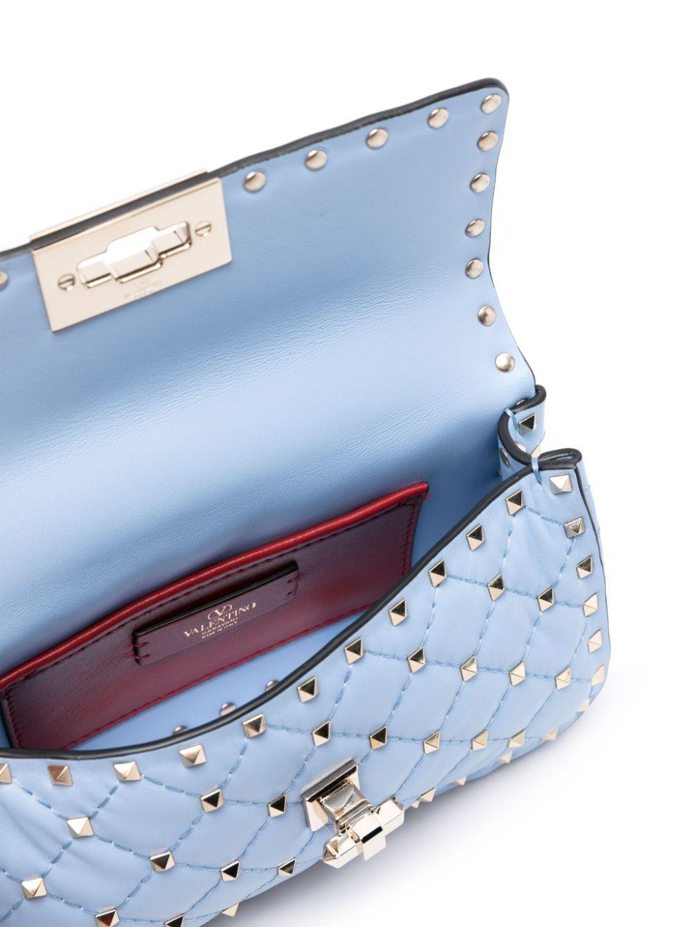 VALENTINO GARAVANI Rockstud Spike Leather Tote Bag In Blue Product Image