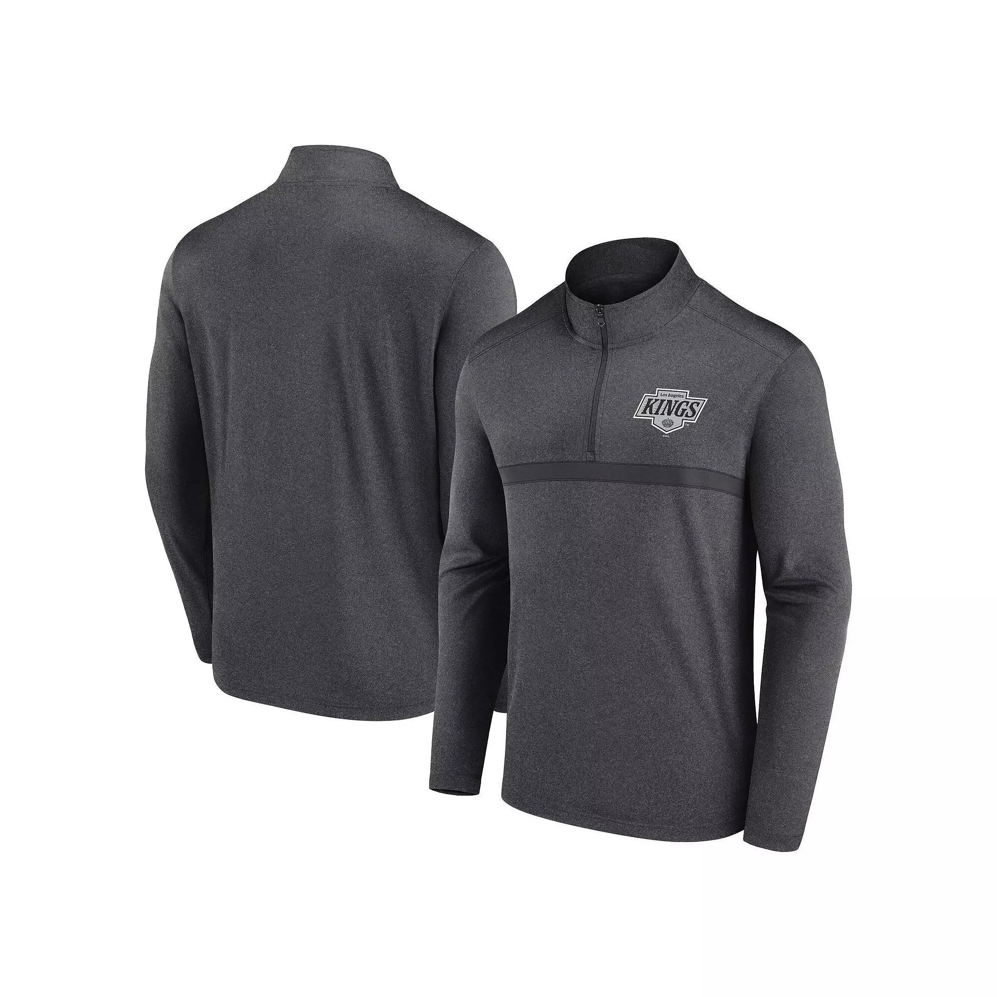 Men's  Heather Charcoal Los Angeles Kings Head-to-Head Raglan Quarter-Zip Top, Size: 3XL, Kgs Charco Product Image
